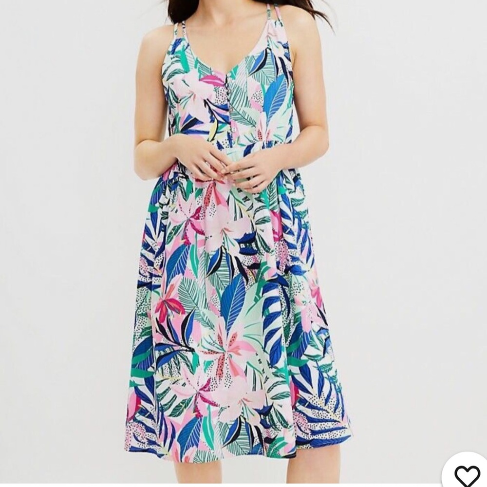 38. LOFT Palm Double Strap Midi Dress